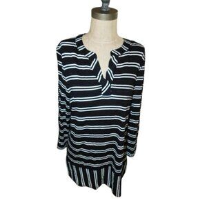 Talbots Size XL Black White Striped Knit 3/4 Sleeve Top